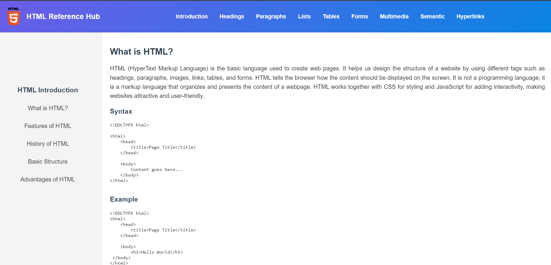 HTML Reference page